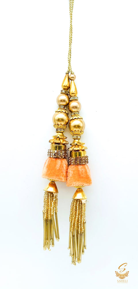 Peach velvet based jerkan and pipe work beautiful latkan 16cm (pair)