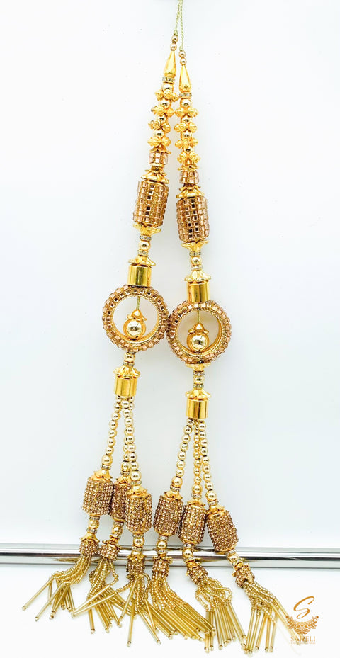 golden jerkan with crystal stone & pipe work long latkan 35cm (pair)