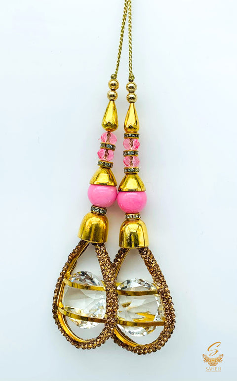 Baby pink colour  gold pearls with jerkan and crystal stone latkan 12 cm (pair)