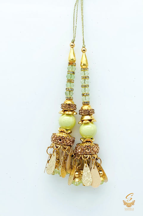 pastel mint pearls with stone work & jerkan work latkans 11cm (pair)