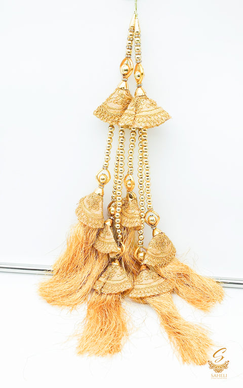 Golden embroidered cushioned and pearls work  Long Latkan 37cm (Pair)
