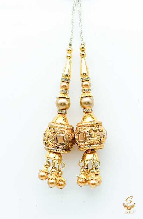 golden pearls with crystal stone latkkan 10cm (pair)