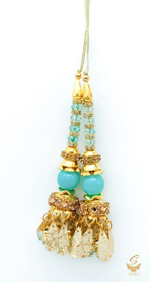 sea foam with stone work & jerkan work latkans 11cm (pair)