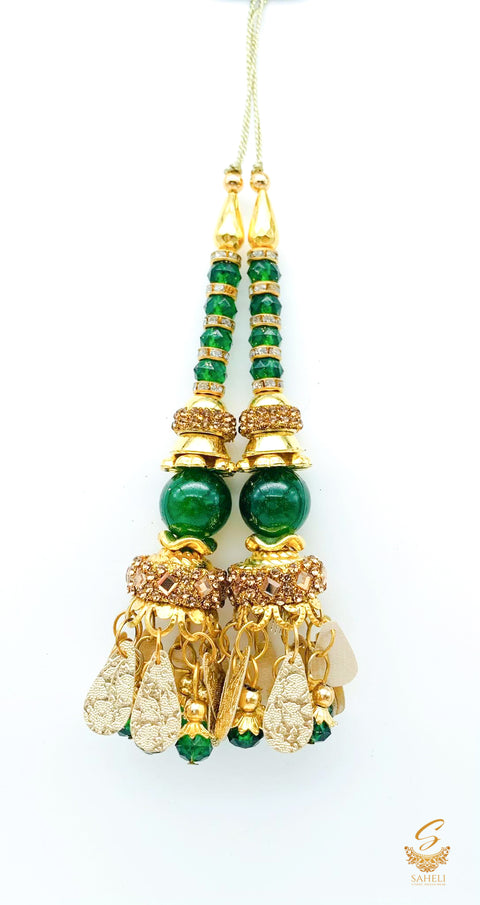 dark green with stone work & jerkan work latkans 11cm (pair)