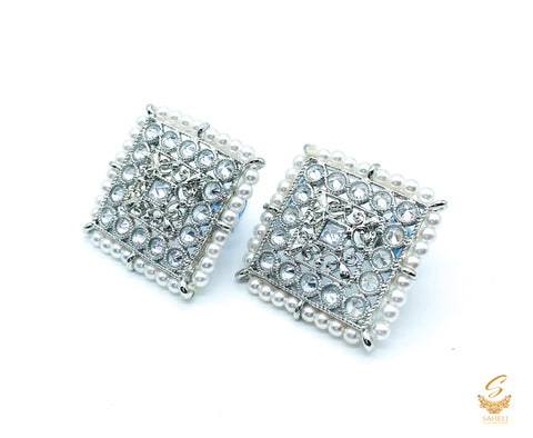 Latest Big Silver Stud Earrings With Polki Stones