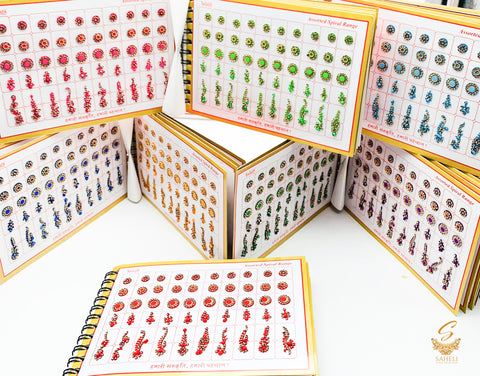 Beautiful stone work bindi book 10 colours different sizes different designs 600 Bindies