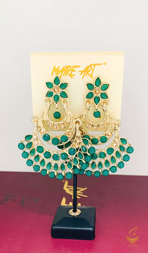 Green Stone And Pearls Beautiful Earrings