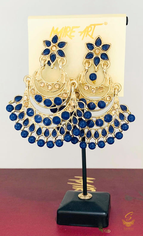 Nevi blue Stone And Pearls Beautiful Earrings