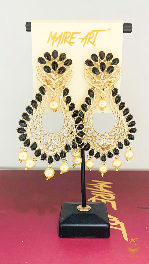 black colour Stone And Pearls Beautiful Jhumka