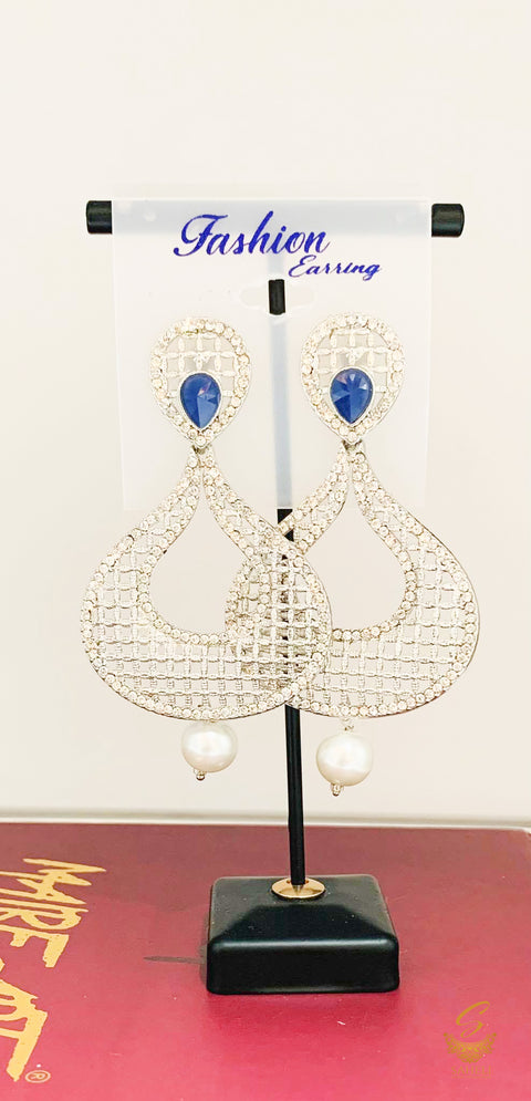 Royal blue stone  and silver jerkan Stone And Pearls Beautiful Earrings