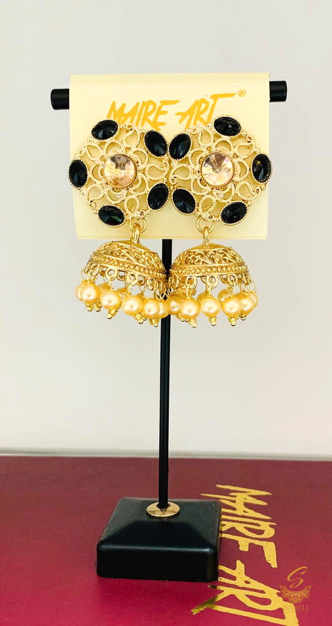 Black Stone And Pearls Beautiful jhumka earrings
