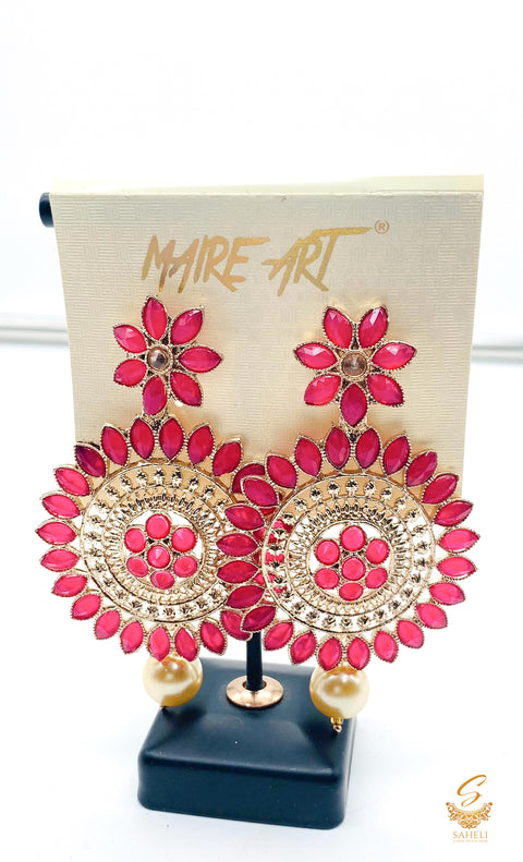 Hot pink stone and pearls beautiful earrings