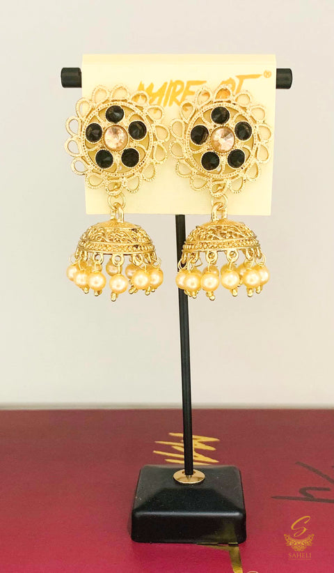 Black colour Stone And Pearls Beautiful Jhumka