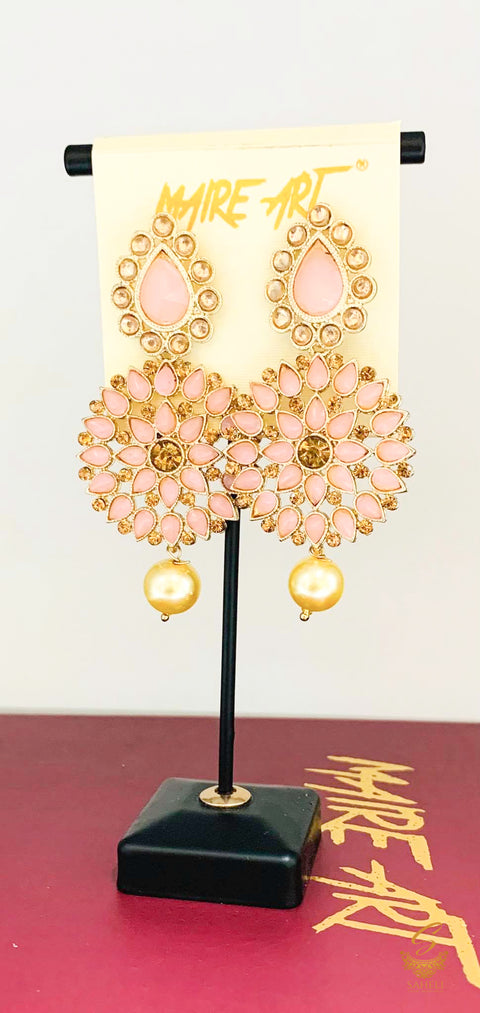 Pastel pink Colour Stone And Pearls Beautiful earrings