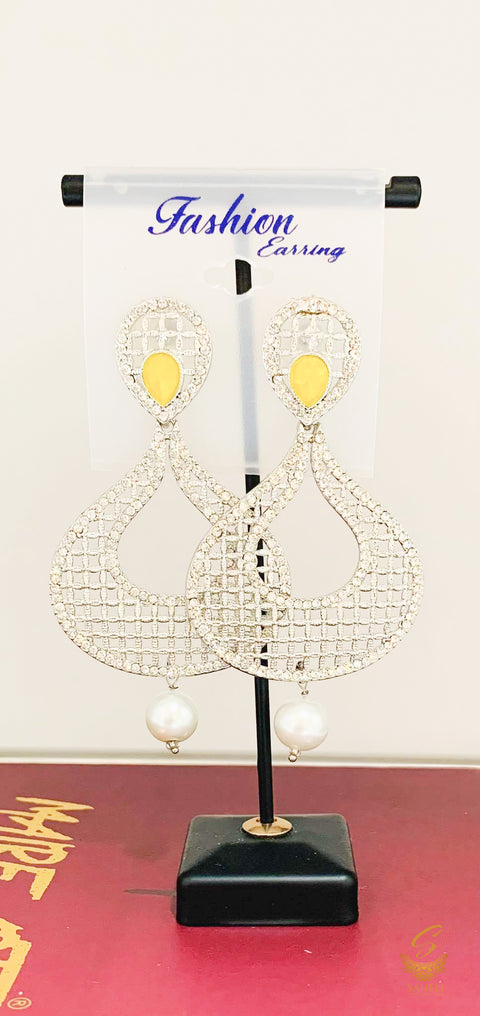 Yellow stone  and silver jerkan Stone And Pearls Beautiful Earrings