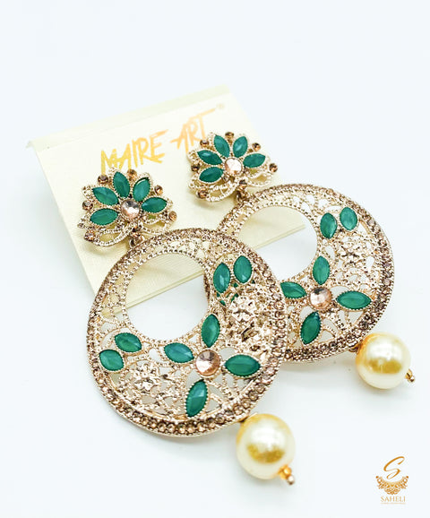 Dark green Stone And Pearls Beautiful earrings