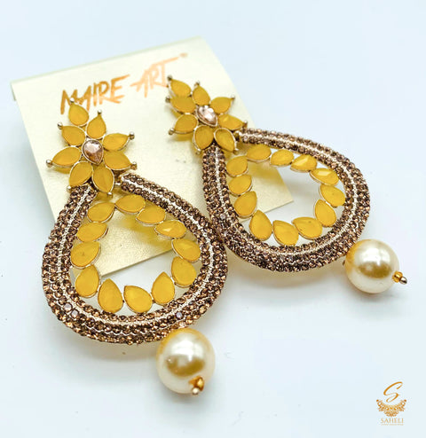 yellow colour stone and pearls beautiful earrings