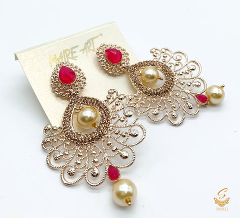 hotpink stone and pearls beautiful earrings