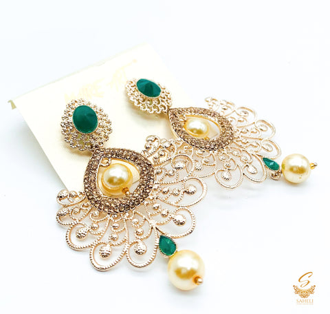 dark green stone and pearls beautiful earrings