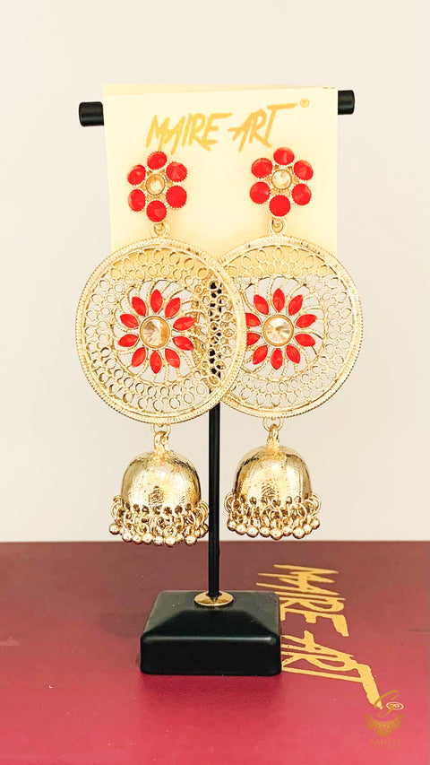 Dark Red Colour Stone And Pearls Beautiful jhumka  Earrings