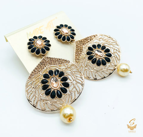 black colour stone and pearls beautiful earrings