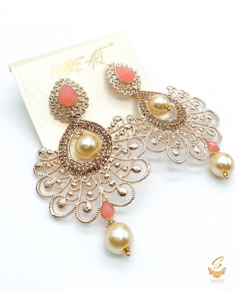 Peach colour stone and pearls beautiful earrings