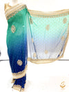lite and dark blue two toned colour soft faux georgette based embroidery & handwork saree