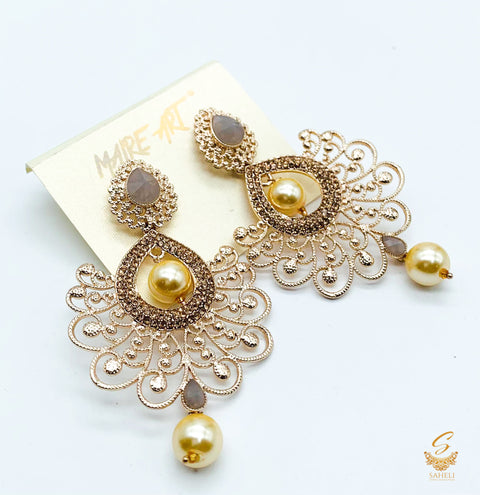 Grey colour stone and pearls beautiful earrings
