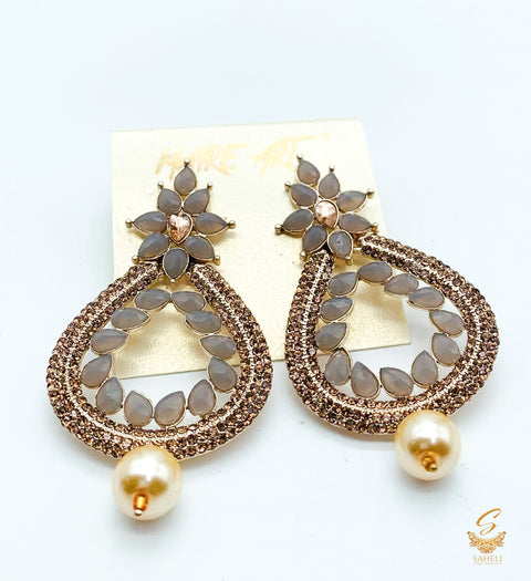 Grey colour stone and pearls beautiful earrings