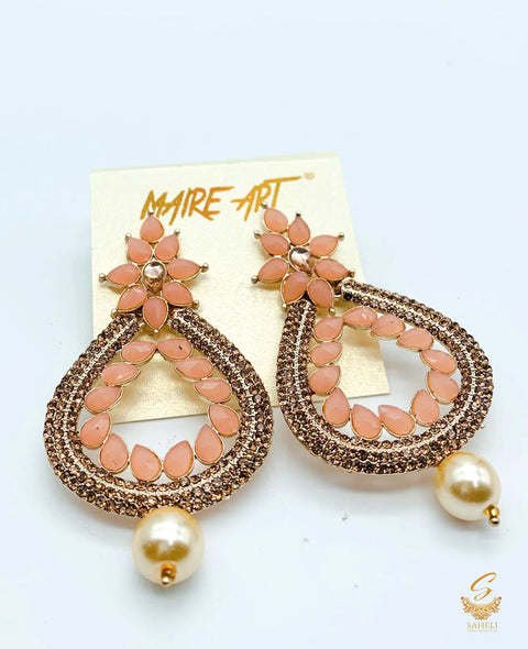 rosegold colour stone and pearls beautiful earrings