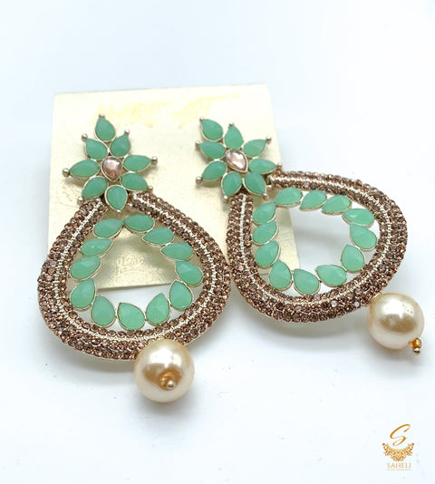 seafoam colour stone and pearls beautiful earrings
