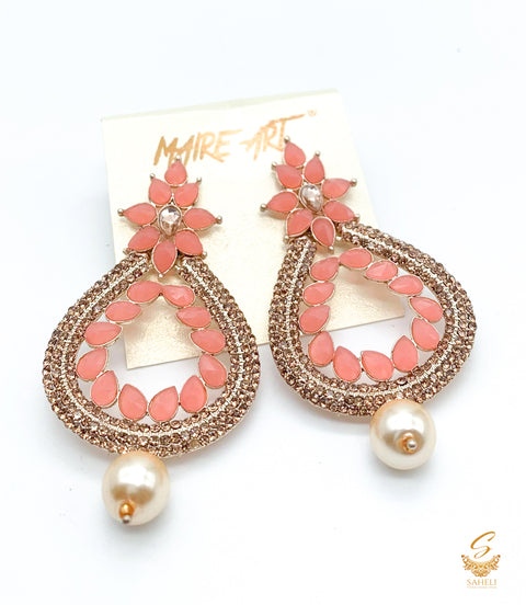Peach colour stone and pearls beautiful earrings