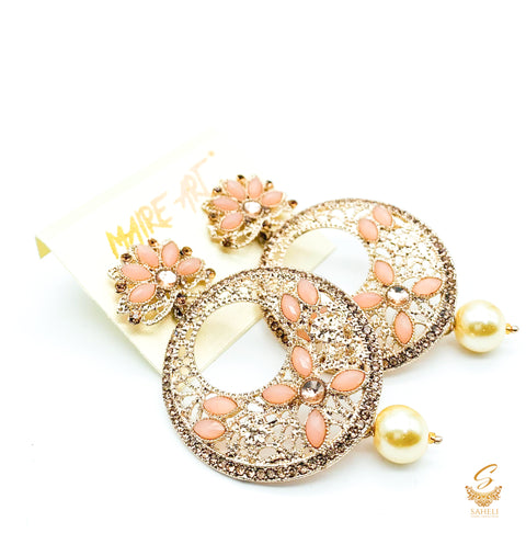 PAstel peach Stone And Pearls Beautiful earrings