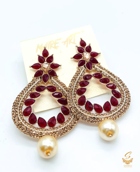 Maroon  colour stone and pearls beautiful earrings