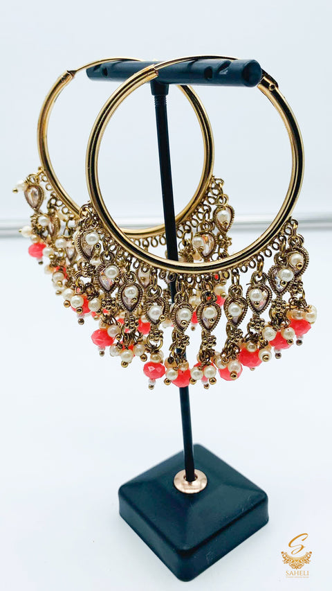 golden & peachy pink pearls original polki stone with  beautiful balian
