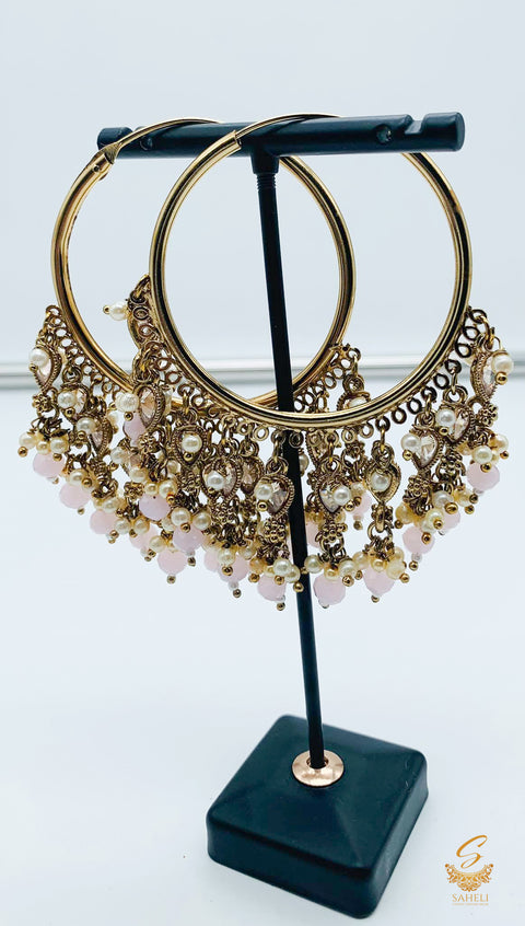 golden & pastel baby pink pearls original polki stone with  beautiful balian