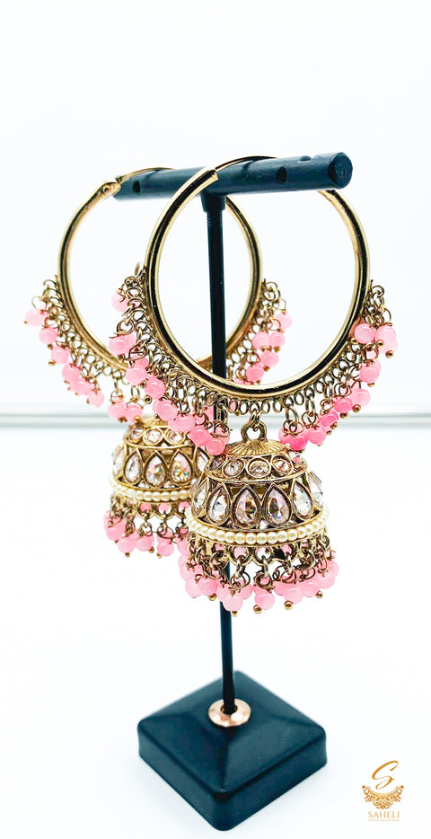 Pink colour pearls with original polki stone beautiful balian