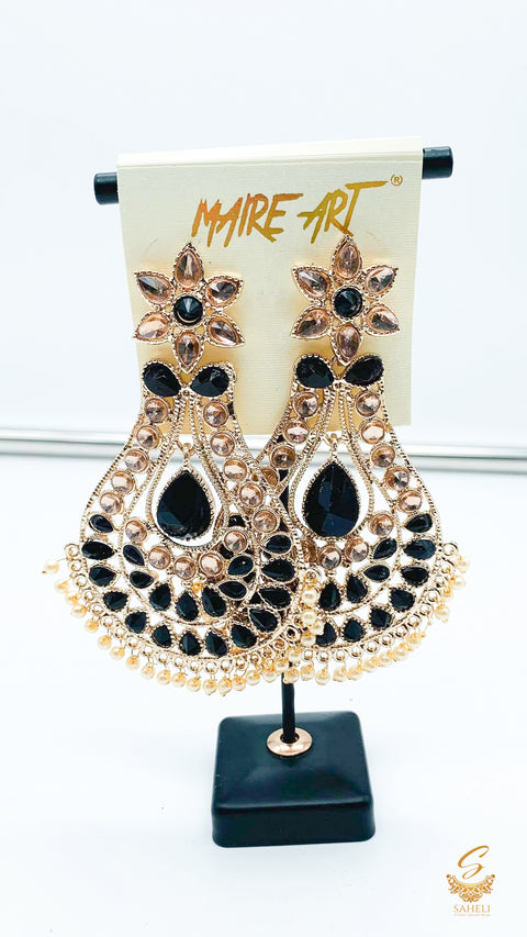 Black and golden colour stone with pearl beautiful earring