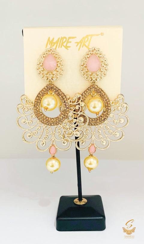 Baby pink colour Stone And Pearls Beautiful earring