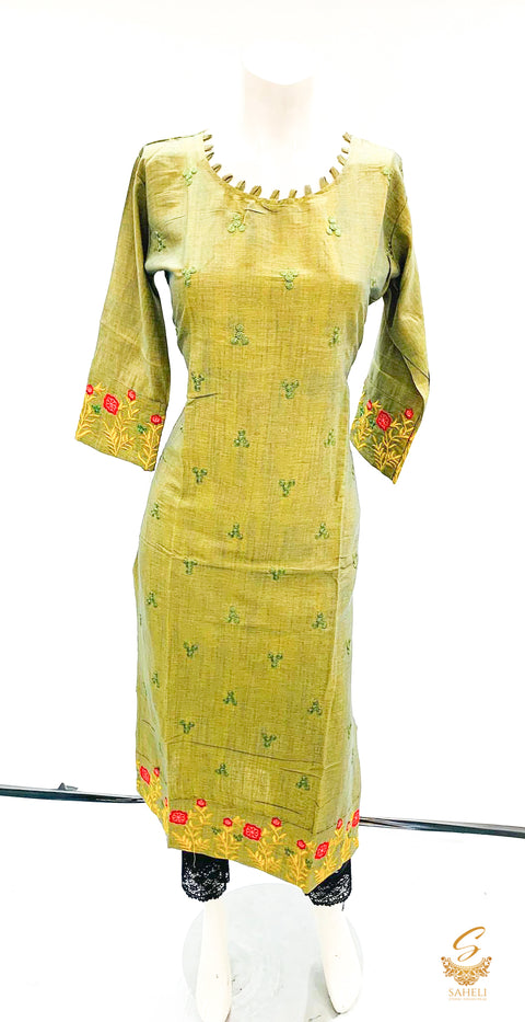 dusky colour embroidered Rayon kurti