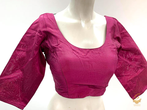 purple Colour plain raw silk Long Sleeves Blouse Size 40(Upto 42)( Blouse L- 15 inch , Sleeves L- 15 Back Neck Deep- 9.5)