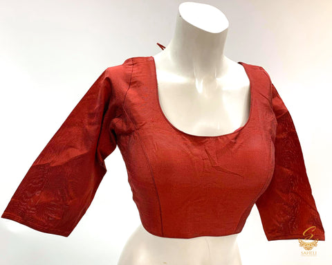 Dark Maroon Colour plain raw silk Long Sleeves Blouse Size 40(Upto 42)( Blouse L- 15 inch , Sleeves L- 15 Back Neck Deep- 9.5)