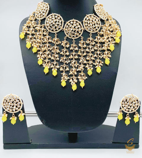 yellow colour pearls original kundan & pearls beautiful choker necklace