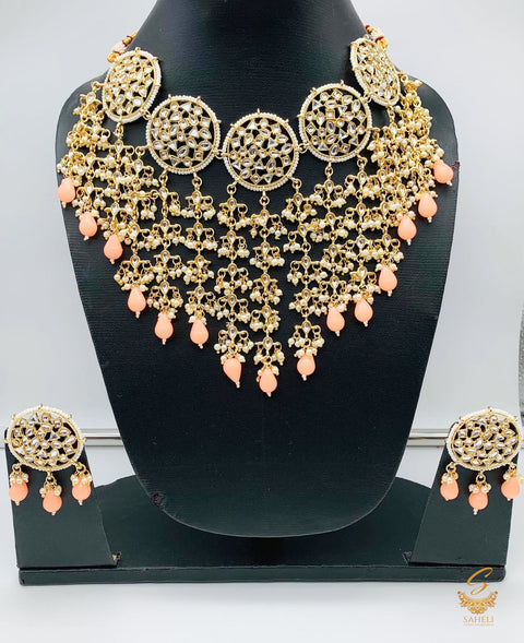 pastel peach colour pearls original kundan & pearls beautiful choker necklace