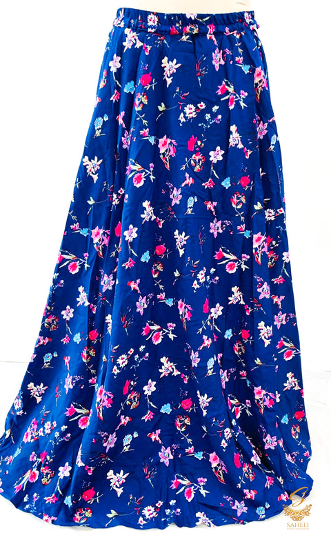 Nevi blue colour beautiful floral print soft fabric multi flared skirts