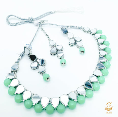 Mirror work with sea foam pearls beautiful necklace set