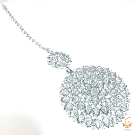 Silver polki stone beautiful tikka