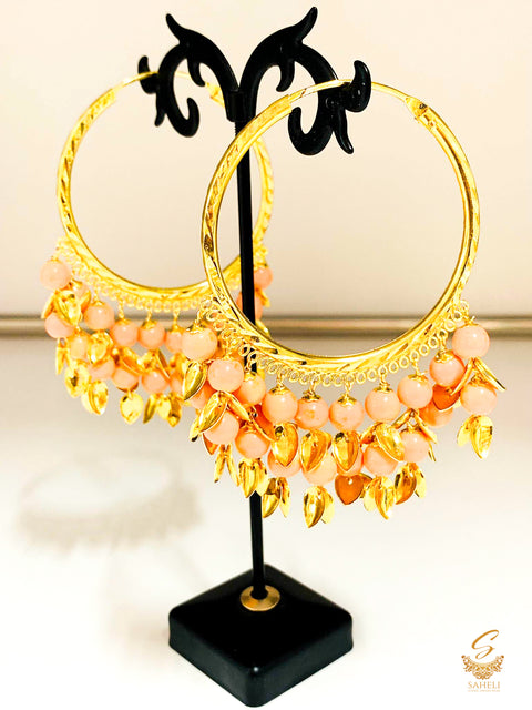 peach colour pearls with pipal patti punjabi balian