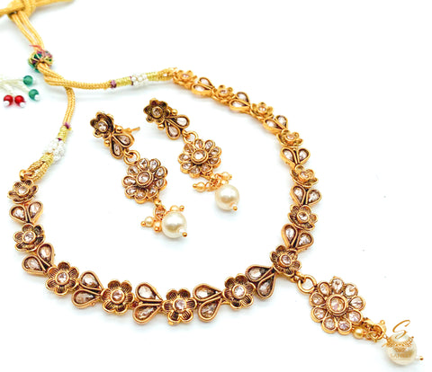 small size beautiful gold plated (artificial) necklace set with polki stone