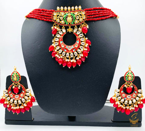Maroon  colour meenakari with dabi kundan beautiful choker necklace